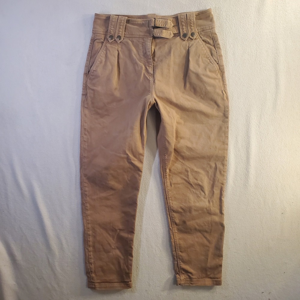 Sezane Leon Trousers Womens 40 Brown Double Buckle Belt High Rise Tapered Pants